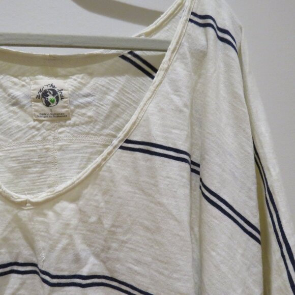FREE PEOPLE WE THE FREE Jaydon V-Neck Boxy Oversized T Shirt White Black Stripe - Picture 5 of 13
